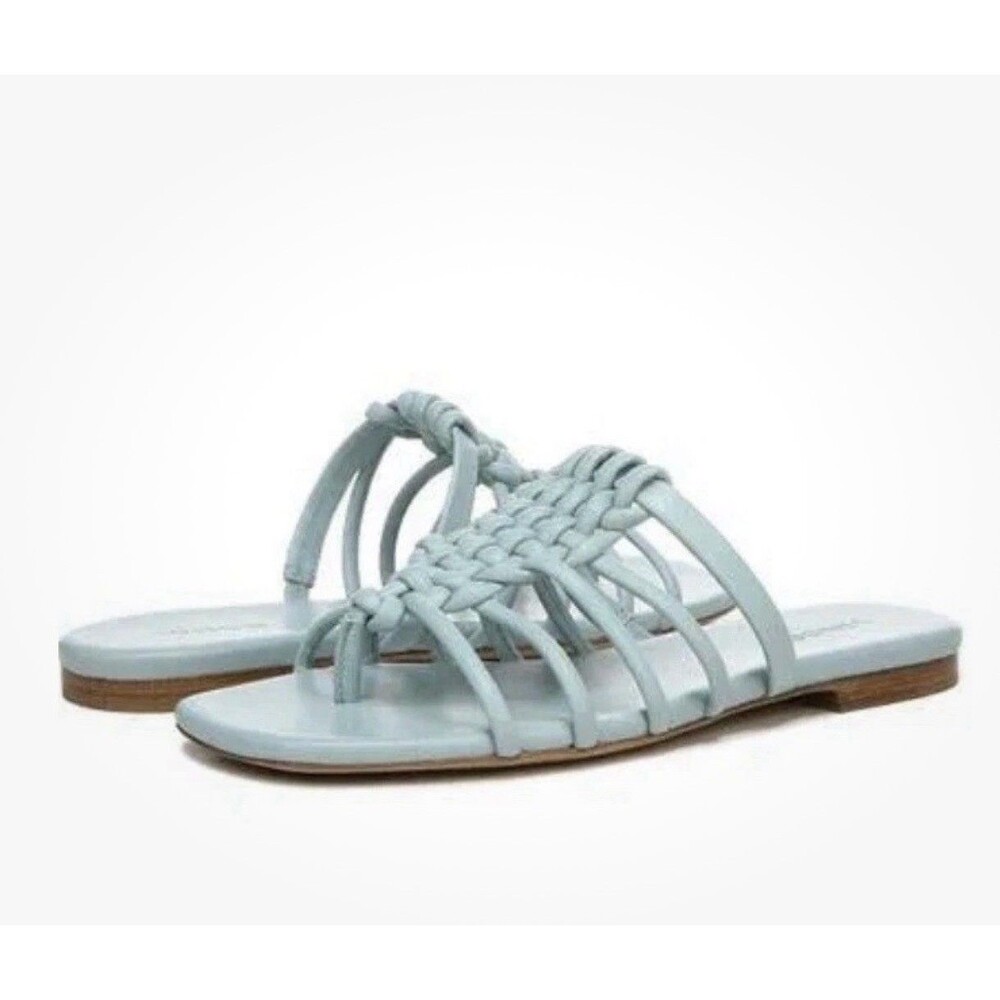 VINCE Women's Blue Dae Strappy Woven Leather Flat Sandals Sz 6